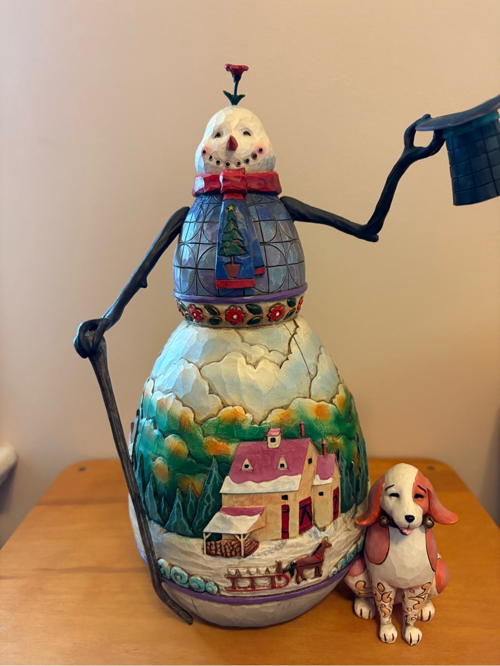Jim Shore “Snowman’s Best Friend”with Village Scene and Red Accents